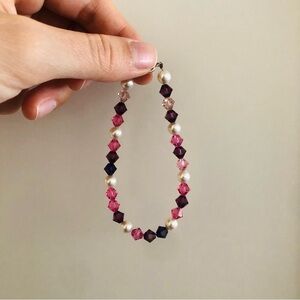 Handmade Swarovski Crystal Pearl Bracelet Pink & Purple Bracelet Valentines Gift